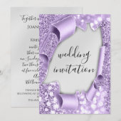 Invitation Effet 3D de mariage Élégant Violet Paillettes Arge (Devant / Derrière)