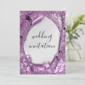 Invitation Effet 3D mariage gris argenté violet violet violet (Debout devant)