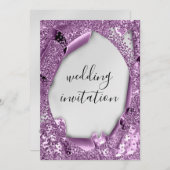 Invitation Effet 3D mariage gris argenté violet violet violet (Devant / Derrière)