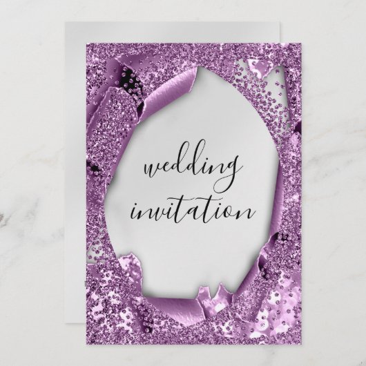 Invitation Effet 3D mariage gris argenté violet violet violet (Devant / Derrière)