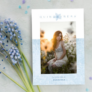 Invitation Effet de marbre bleu Photo romantique Quinceañera