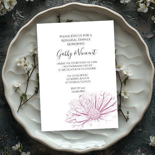 Invitation Effet de marguerite rose Mariage floral Dîner de r