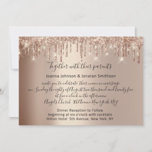 Invitation Effet de Parties scintillant or Rose Mariage brill (Dos)