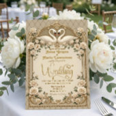 Invitation Effet feuille d'or faux cygnes baroques formels