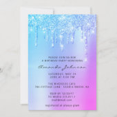 Invitation Effet Holographique Rose Bleu Pailleté Drip Annive (Devant)