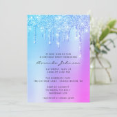 Invitation Effet Holographique Rose Bleu Pailleté Drip Annive (Debout devant)
