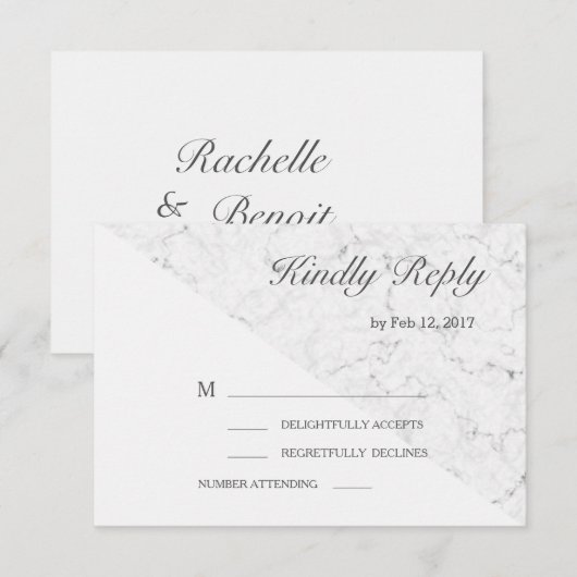 Invitation Effet marbre gris blanc moderne rsvp mariage (Devant / Derrière)