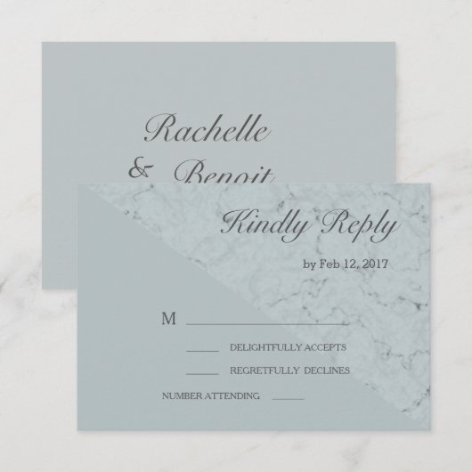 Invitation Effet marbre gris bleu épicéa mariage moderne RSVP (Devant / Derrière)