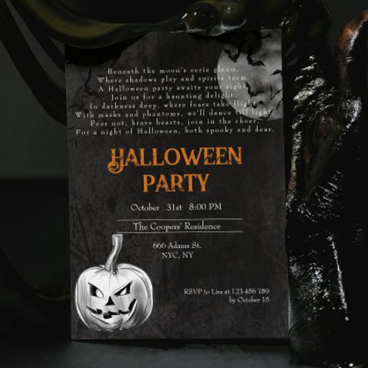 Invitation Éffrayant Adulte Déplaisant Poème de Citrouille fê