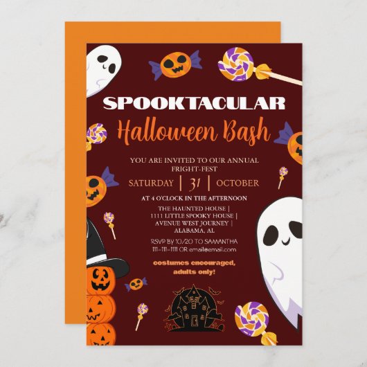 Invitation éffrayant Boo Maison hantée Fête de bash Halloween (Devant / Derrière)