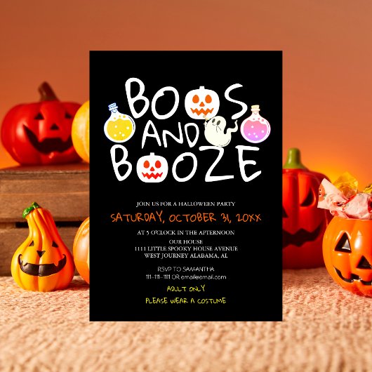 Invitation Éffrayant Booze et Booze Black Adult Halloween Par