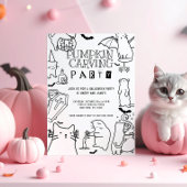 Invitation Éffrayant Cats thème Citrouille Carving Party