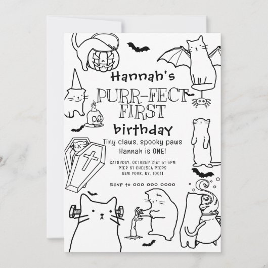 Invitation Éffrayant Chats thème Premier anniversaire (Devant)