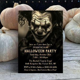 Invitation Éffrayant Clown Déplaisant Vintage Halloween Party