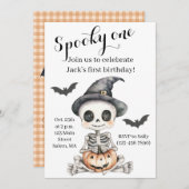 Invitation Éffrayant | Cute Skeleton Halloween 1er anniversai (Devant / Derrière)