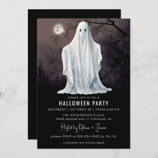 Invitation Éffrayant fantôme | All Age Classic Halloween Part (Devant / Derrière)