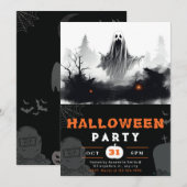 Invitation Éffrayant Fantôme noir et blanc Halloween Déplaisa (Devant / Derrière)