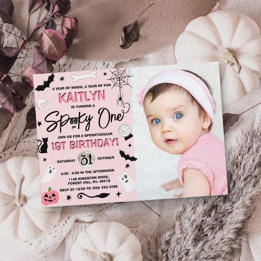 Invitation ÉFFRAYANT ! Filles Halloween 1er Anniversaire Phot