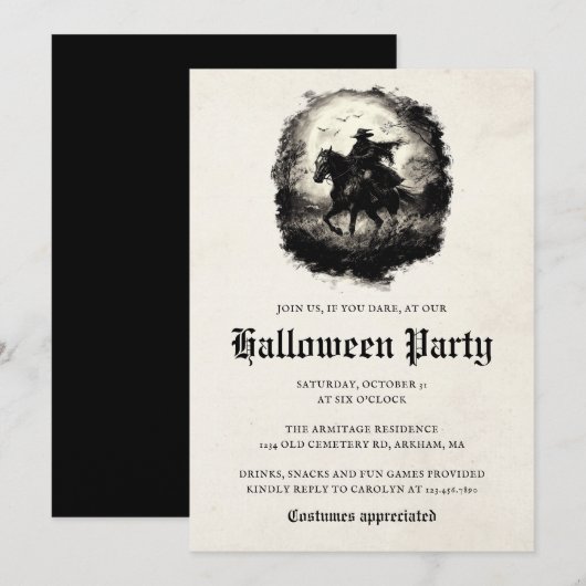 Invitation Éffrayant Ghost Rider Black Horse Halloween (Devant / Derrière)