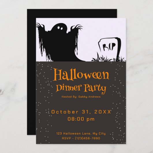 Invitation Éffrayant Ghost RIP Grave Halloween Dîner (Devant / Derrière)
