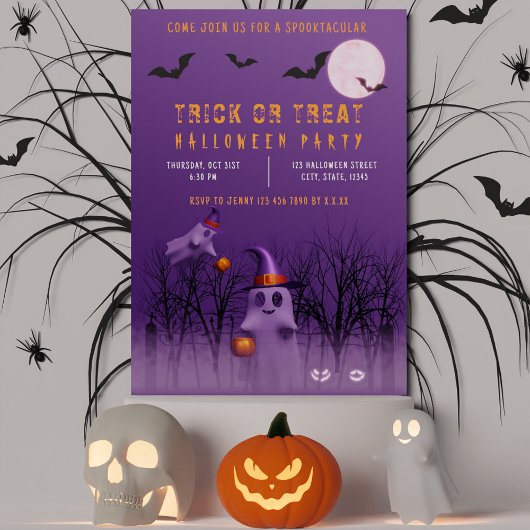 Invitation Éffrayant Ghosts Trick ou Treat Halloween fête