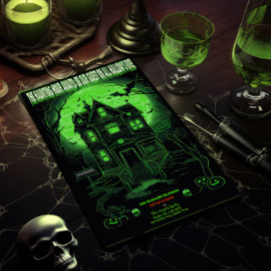 Invitation Éffrayant Green Haunted Mansion fête d'Halloween