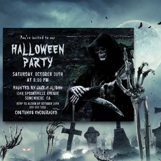 Invitation Éffrayant Grim Reaper Halloween Party