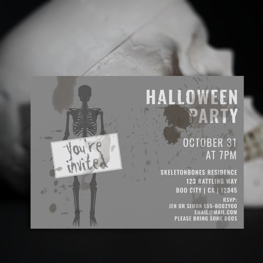 Invitation Éffrayant Grunge Skeleton Halloween Party Invitati