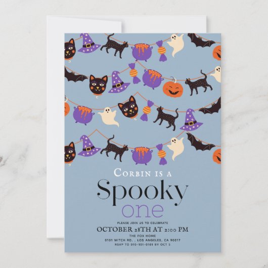 Invitation Éffrayant Halloween Bleu 1er anniversaire (Devant)