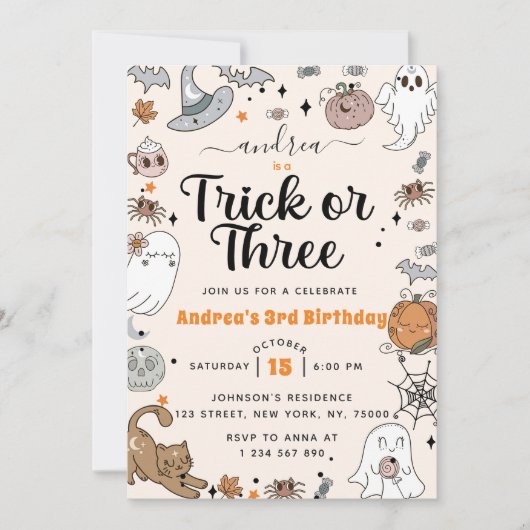 Invitation Éffrayant Halloween Cute Ghost 3e fête d'anniversa (Devant)