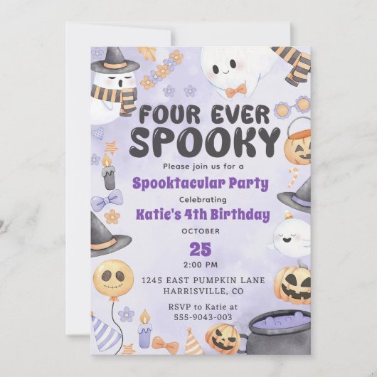 Invitation Éffrayant Halloween Cute Ghost 4e anniversaire (Devant)