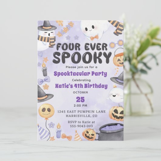 Invitation Éffrayant Halloween Cute Ghost 4e anniversaire (Debout devant)