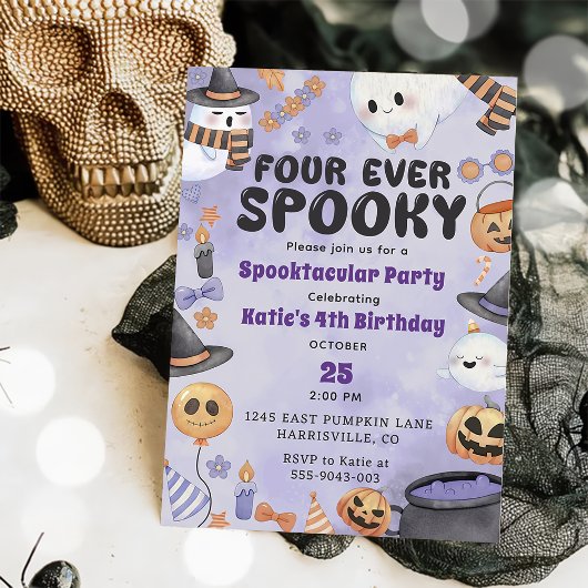 Invitation Éffrayant Halloween Cute Ghost 4e anniversaire