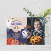 Invitation Éffrayant Halloween Fantômes Anniversaire Enfants  (Debout devant)