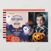 Invitation Éffrayant Halloween Fantômes Anniversaire Enfants  (Devant / Derrière)