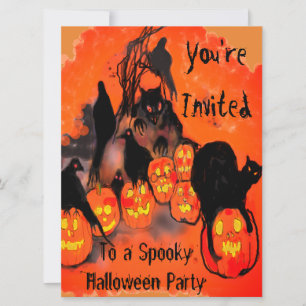 Invitation Éffrayant Halloween Party Goblins Citrouilles Blac