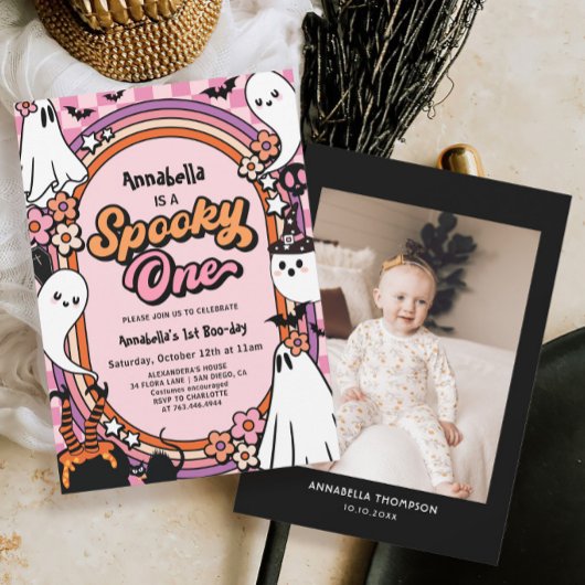 Invitation Éffrayant Halloween rose 1er anniversaire