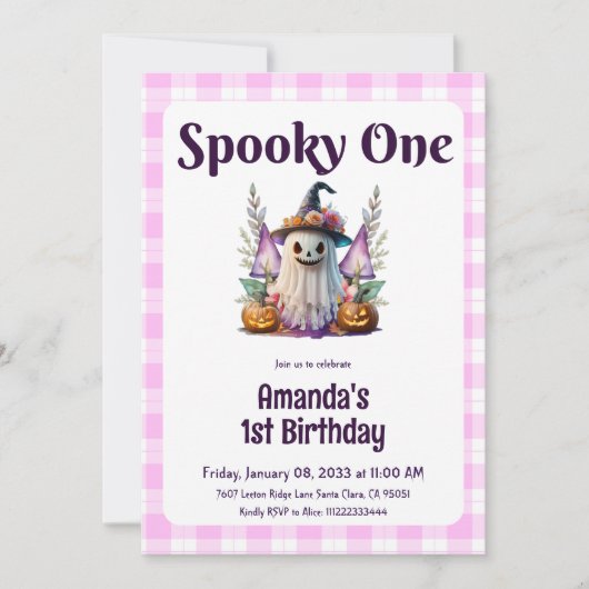 Invitation Éffrayant Halloween rose Premier anniversaire (Devant)