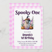 Invitation Éffrayant Halloween rose Premier anniversaire (Devant / Derrière)