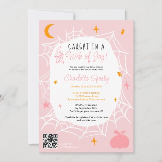 Invitation Éffrayant Halloween Spider web mignon baby shower  (Devant)