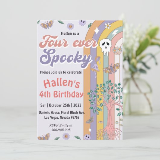 Invitation Éffrayant Halloween Super arc-en-ciel 4ème fête d' (Debout devant)