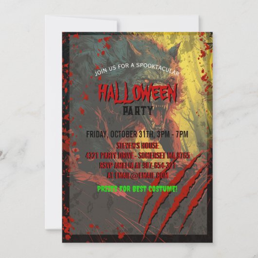 Invitation Effrayant Halloween Werewolf (Devant)