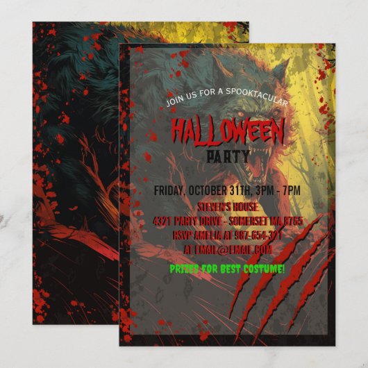 Invitation Effrayant Halloween Werewolf (Devant / Derrière)