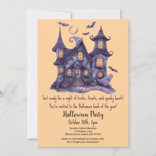 Invitation Éffrayant Haunted House Ghosts Bats Halloween Part (Devant)