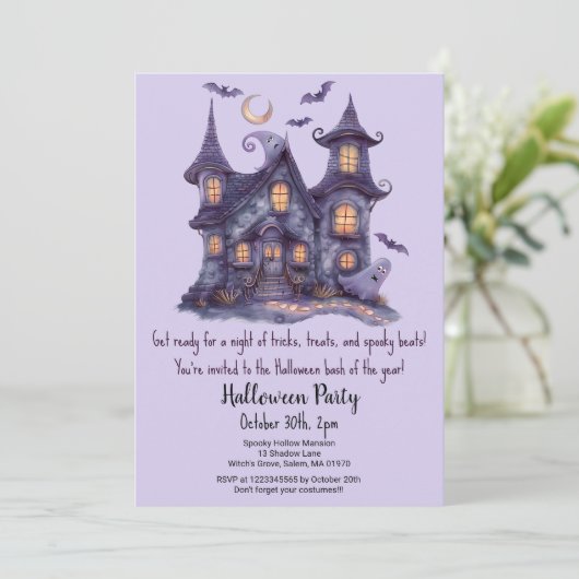 Invitation Éffrayant Haunted House Ghosts Bats Halloween Part (Debout devant)
