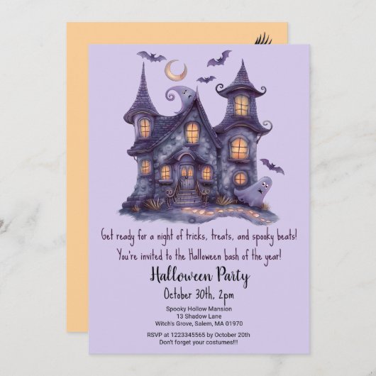 Invitation Éffrayant Haunted House Ghosts Bats Halloween Part (Devant / Derrière)