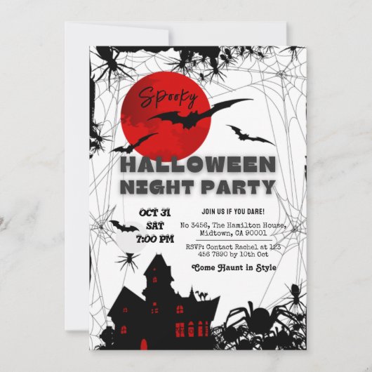 Invitation Éffrayant Haunted House roux chauves-souris araign (Devant)