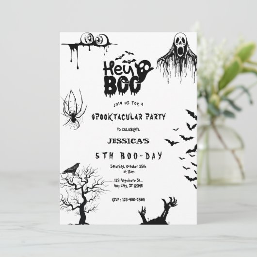 Invitation Éffrayant Hey Boo Enfants Halloween fête d'anniver (Debout devant)