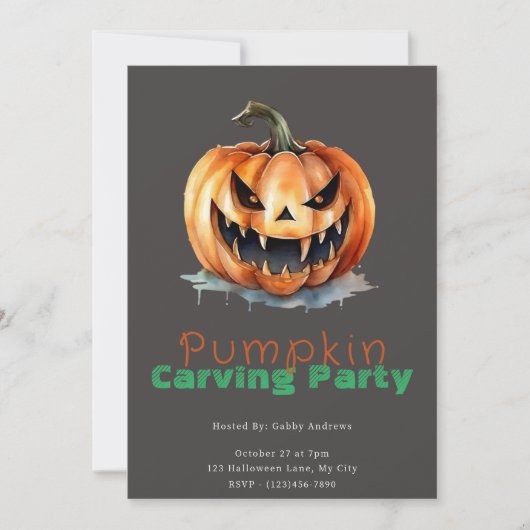 Invitation Éffrayant Jack-O' Lantern Grey Citrouille Carving  (Devant)