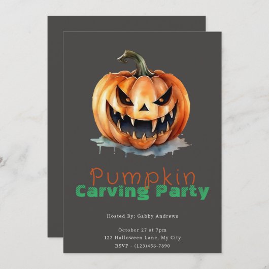 Invitation Éffrayant Jack-O' Lantern Grey Citrouille Carving (Devant / Derrière)